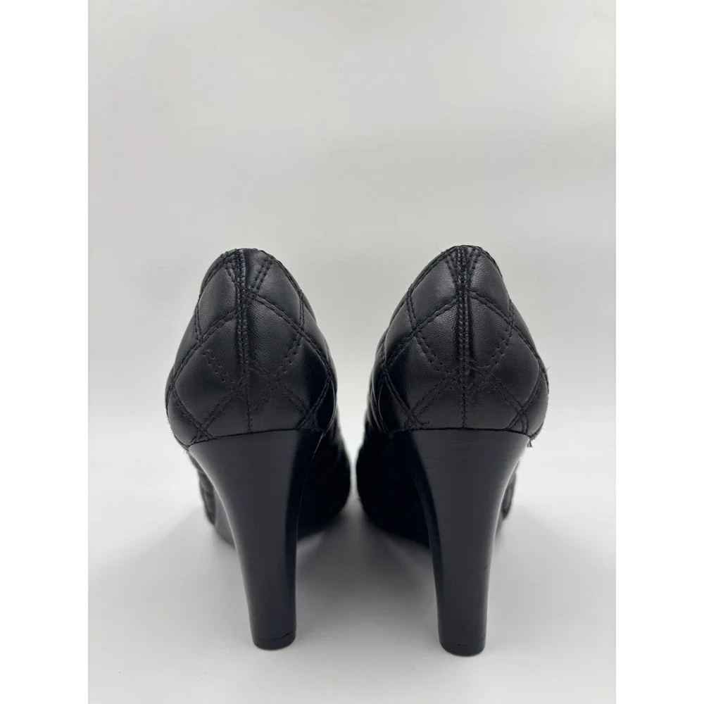 Tory Burch Claremont Black Quilted Leather Patent Cap Toe Wedge Pumps 7.5M